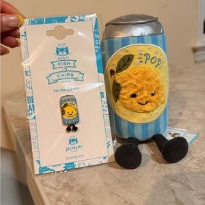Jellycat my name is Jesse can of pop with pin